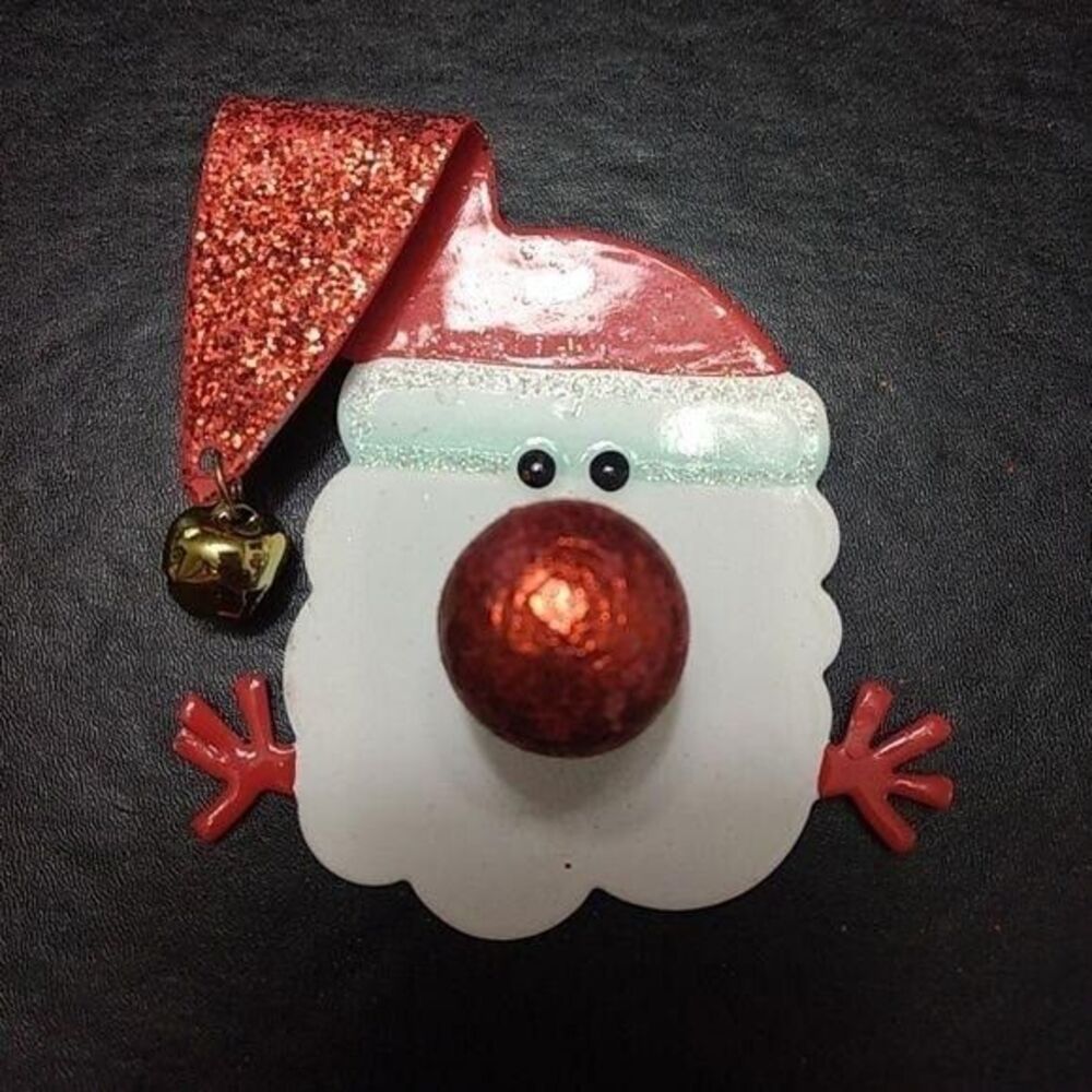 Red And White Metal 3D Santa Brooch